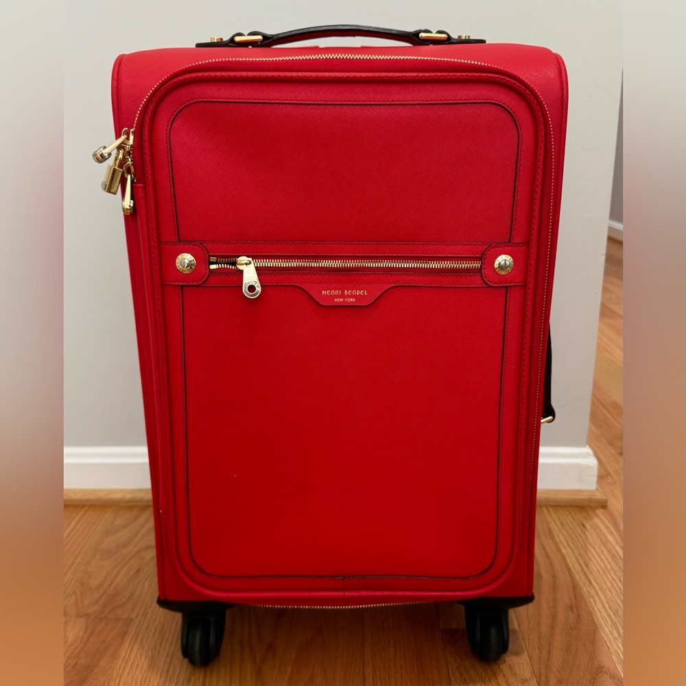 RARE HENRI BENDEL red saffiano leather carry on suitcase